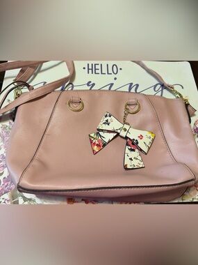 Blush Pink Shoulder Bag with Floral Bow Accent